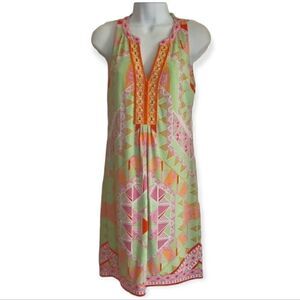 NWOT Hale Bob Geo Print Sleeveless Beaded Jersey Summer Shift Dress XS MSRP $216